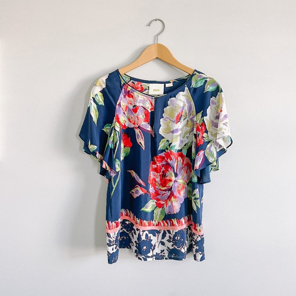 Anthropologie Maeve Floral Flutter Sleeve Blouse